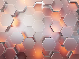 Abstract 3d-rendering background of futuristic surface with hexagons. 3D illustration