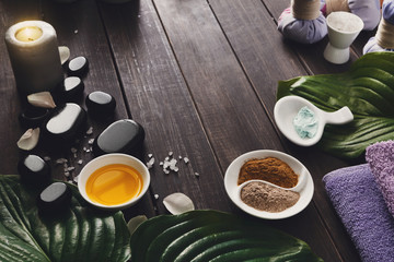 Obraz na płótnie Canvas Spa treatment, aromatherapy background. Details and accessories