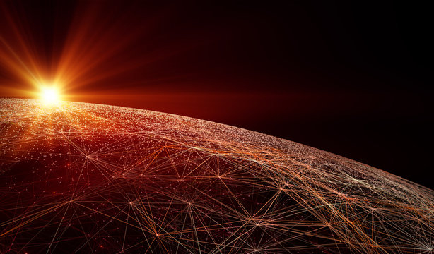 Technology background/Technology background abstract background with connecting dots and lines. Connection structure digital communication. Earth futuristic technology abstract background.	