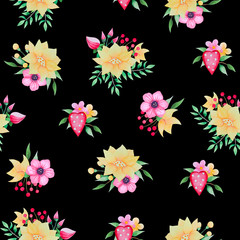 Watercolor floral seamless background.