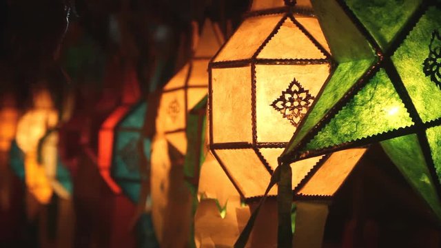 Lanna lanterns at night, Thai lantern festival, Chiang Mai, Thailand