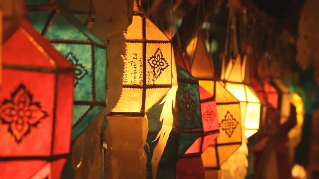 Lanna lanterns at night, Thai lantern festival, Chiang Mai, Thailand