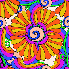 Colorful floral pattern drawing on white  background