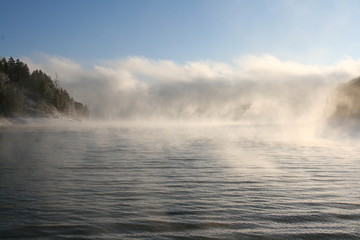 Freezing fog hanging over the Bay.