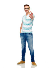 young man in eyeglasses showing ok hand sign