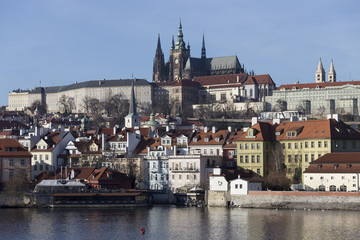 Autumn Lesser Town of Prague with gothic Castle above River Vltava, Czech Republic