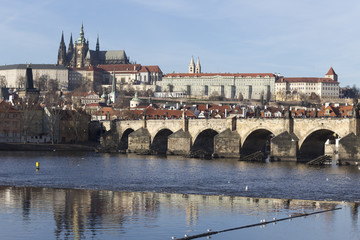 Autumn Lesser Town of Prague with gothic Castle and Charles Bridge, Czech Republic