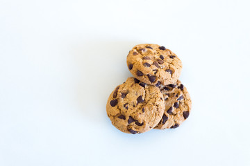 Chocolate chip cookie on isolated white background