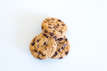 Chocolate chip cookie on isolated white background