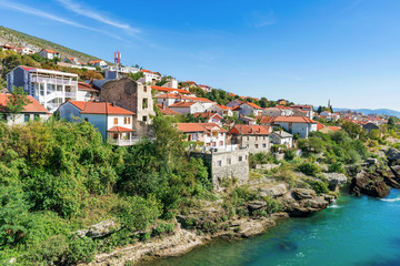 Fototapeta na wymiar Riverside buildings in Mostar