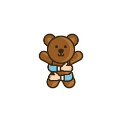 Kids Hug Teddy Doll Vector Logo Design Element