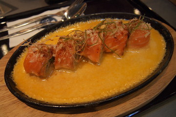 Premium Japanese Cheesy Salmon Roll Hot Plate, Tokyo, Japan
