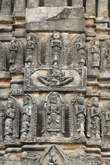 Ancient angel sculpture outside 400 years temple sanctuary at historical park, Thailand