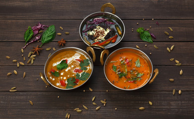 Obraz na płótnie Canvas Vegan and vegetarian indian cuisine hot spicy dishes
