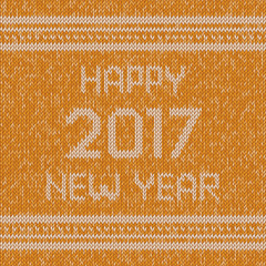 Christmas knitted sweater design pattern. Happy New Year 2017 text. Vector