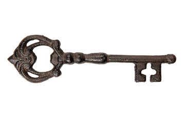 Old key on white background