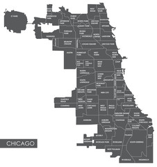 Naklejka premium Mapa wektorowa dzielnicy Chicago