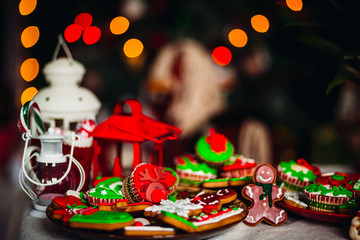 The Christmas cakes stand on the table