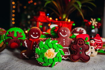 The Christmas cakes  stand on the table