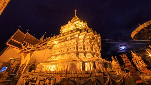 Wat PhraThat Doi Saket Landmark Temple Of Chiang Mai, Thailand (Day To Night Hyper Time Lapse)