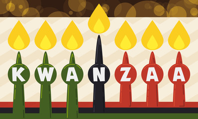 Traditional Candles for Kwanzaa Celebration in Flat Style, Vector Illustration