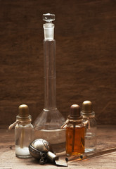 Obraz na płótnie Canvas Vials of perfume oils in fragrance lab