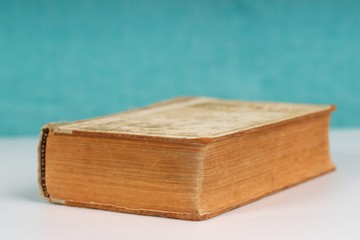 Book on table. Back to school. Copy space. Top view