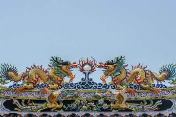 The Double Chinese dragon on the temple roof.