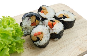 Veggie Sushi Rolls or Vegetable Maki Isolated on White Background
