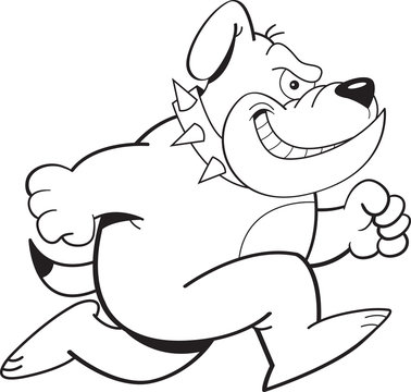 Black and white illustration of a bulldog running.