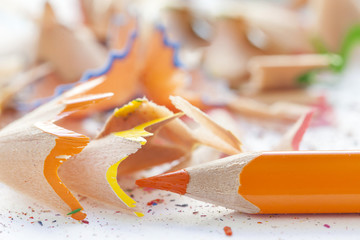 Sharpened pencils and wood shavings