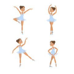 Fototapeta premium Set of cute little ballerinas. Characters of Ballet girls. Isolated on ehite background. Vector illustration eps