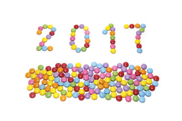 2017 (New Year) from multicolored sweets candy