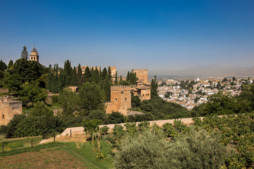 Fototapeta na wymiar General view to Alhambra during day time. Granada, Spain