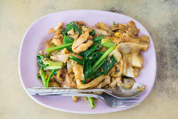 Fired thin noodles with soy sauce ,Thai food