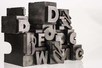 Metal Letterpress Types.
Historical letterpress types, also called as lead letters. These kind of letters were used in Gutenberg presses. These letters were the beginning of typography.