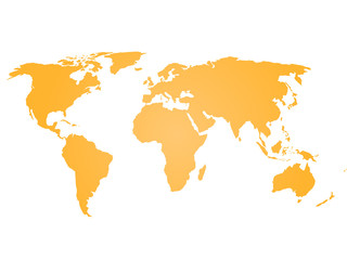 Fototapeta na wymiar Simple flat Map of World. Orange silhouette vector illustration with gradient on white background.