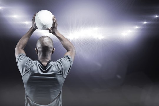 Composite image of athlete throwing rugby ball 3D