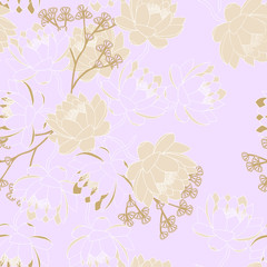 Seamless pattern of waterlilies. Gentle tones