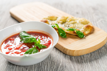 Spanish cold tomato based soup gazpacho.