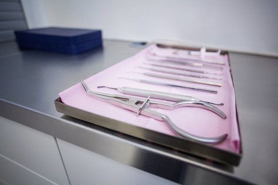 Close-up Of Dental Tools On Tray