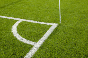 Fototapeta na wymiar The Corner of the artificial grass soccer field.