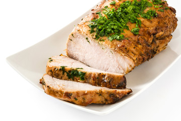 Roasted pork isolated on white background

