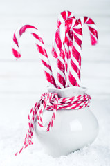 Vase with christmas candy canes