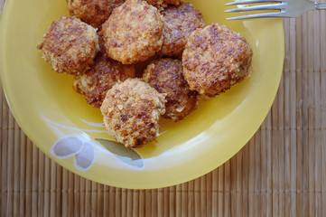 meatball in a pan while frying