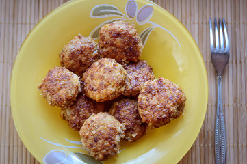 meatball in a pan while frying