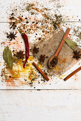 spicy fragrant spices in spoons