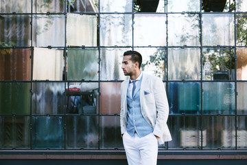 Portrait of stylish handsome young man with bristle 