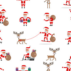 Merry Christmas seamless pattern. Santa Claus set. Vector illustration. Flat.