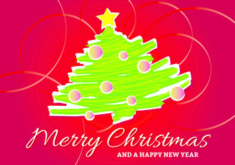 Weihnachtskarte Merry Christmas - Weihnachtsbaum mit Stern und Weihnachtskugeln